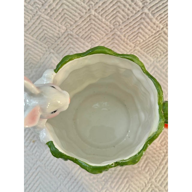 Orange Vintage Majolica Style Ceramic Bunny Rabbit and Carrots Pitcher For Sale - Image 8 of 12