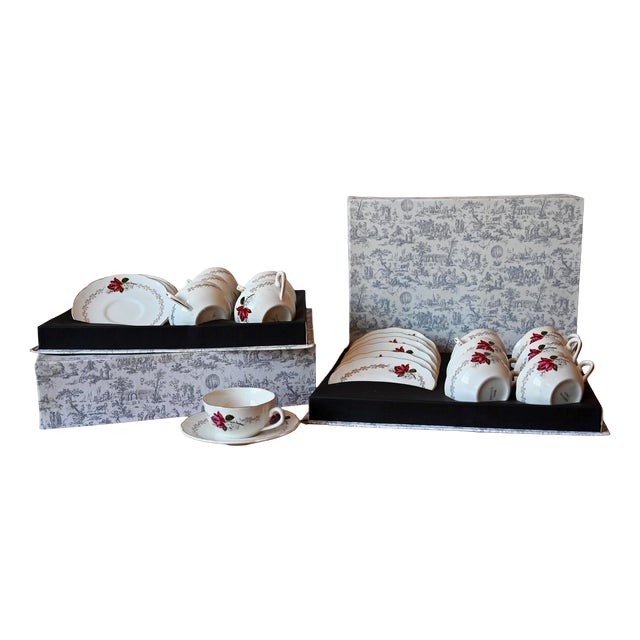 Bohemian Porcelain Tea Set from Sarreguemines, 1950s, Set of 24 For Sale