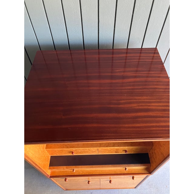 Wood 1980s Hickory Kaylyn "Gear" Mahogany & Birdseye Maple Bar Cabinet Storage Cabinet and Foot For Sale - Image 7 of 16