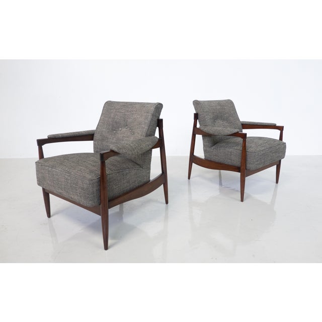 Set of Mid-Century Modern Armchairs in Wood and Grey Fabric, Italy, 1960s For Sale - Image 3 of 13