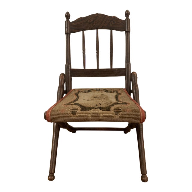 Mid 19th Century Antique Civil War Child's Folding Camp Chair For Sale