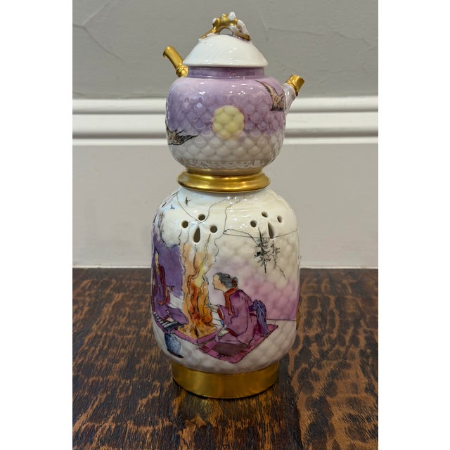 Chinoiserie Rare Antique Jean Pouyat Limoges (j.p.l.) Hand-Painted Japonisme Veilleuse Tea Warmer, France For Sale - Image 3 of 18