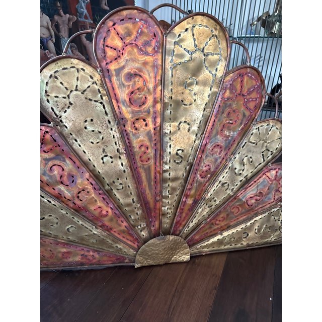Mid-Century Modern Sculptural Artisan Brutalist Copper Fireplace Screen Fan For Sale - Image 3 of 7