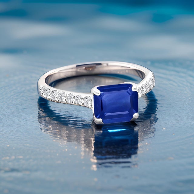 Natural Sapphire Diamond Ring 6.5 14k W Gold 1.99 TCW Certified, Size 6.5 For Sale - Image 9 of 15