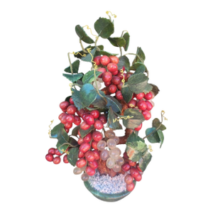 Vintage Chinese Chinoiserie Hand Carved Hard Stone Grape Jade, Jasper Bonsai Tree Sculpture Tree