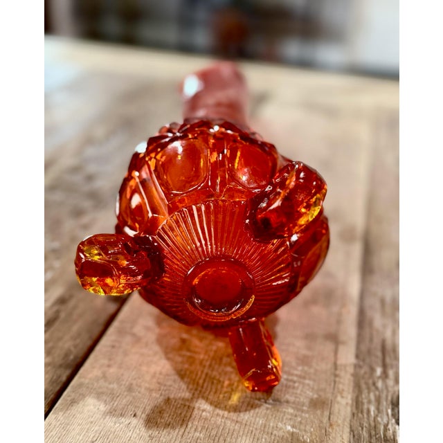 Glass Vintage Le Smith Amberina 3-Wheeler Diamond Ribbed Swung Vase - Mid Century Modern - 19.5"h For Sale - Image 7 of 10