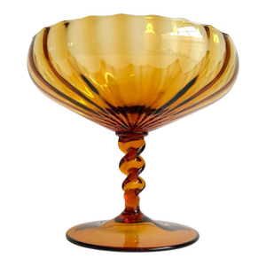 Empoli Amber Optic Pedestal Candy Dish Scalloped Italian Art Glass Hand Blown