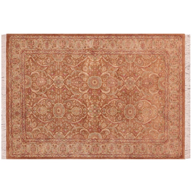 Chocolate Shabby Chic Floral 1990's Brown/Beige Wool Rug - 4'7'' X 6'11'' For Sale - Image 8 of 9