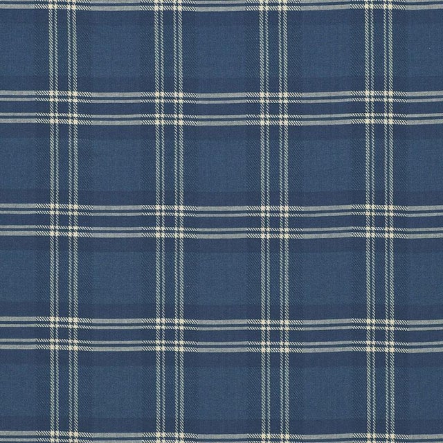 Sample - Schumacher Check Rustique Fabric in Atlantic Blue For Sale