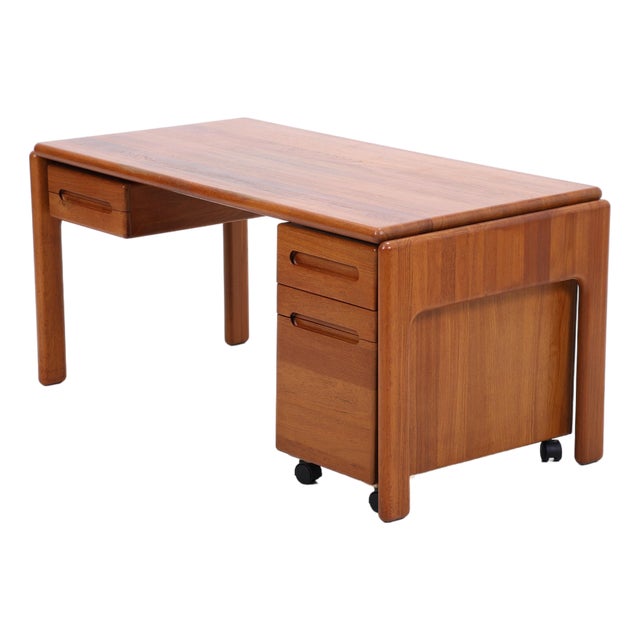 Mid-Century Wooden Desk with Drawer on Casters For Sale