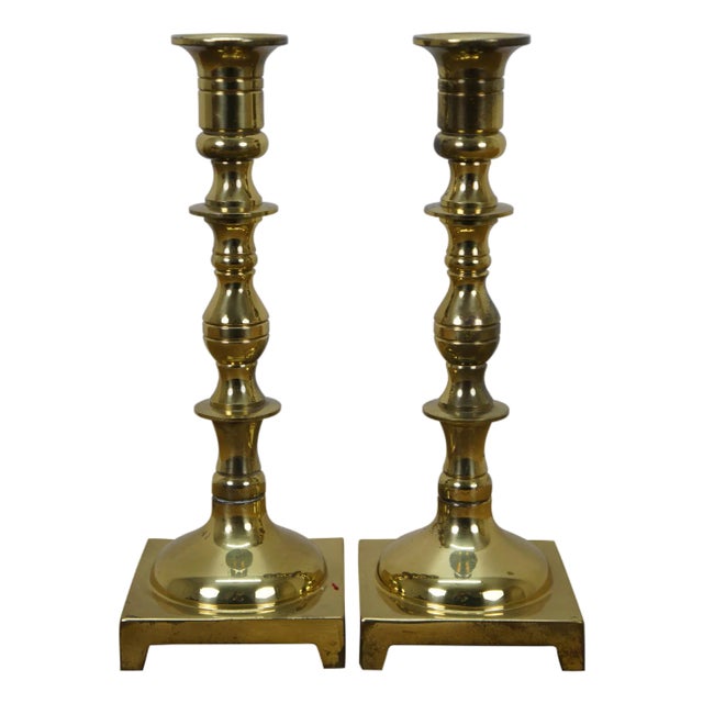 Vintage Colonial Style Solid Brass Candlesticks Candle Holders- a Pair For Sale