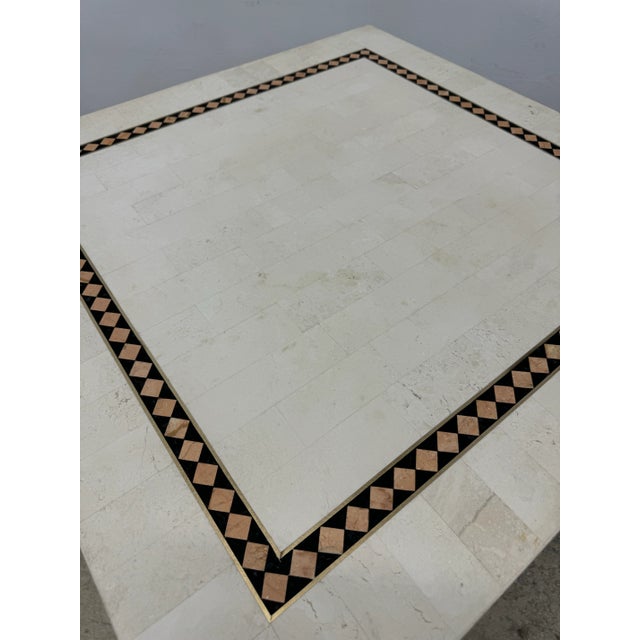 Beige Maitland-Smith Tessellated Stone With Brass Inlay Game or Dining Table For Sale - Image 8 of 10