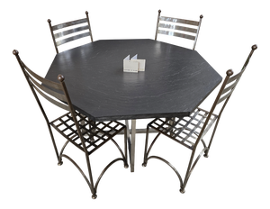 French Minimalist Dining Chairs and Slate Table, 1978, Set of 5