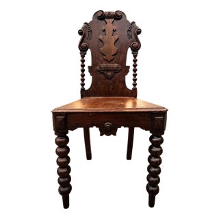 Late Victorian Carved Oak Hall Chair with Barley Twist Legs, 1890 For Sale