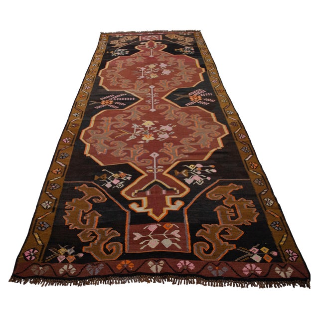 Handwoven Turkish Rug Kilim Muted Earth Tones Long Wide Runner Rug. - 4′9″ X 13′4″ For Sale - Image 9 of 16