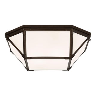 Suzanne Kasler for Visual Comfort Signature Morris Large Flush Mount in Antique Zinc with White Glass For Sale