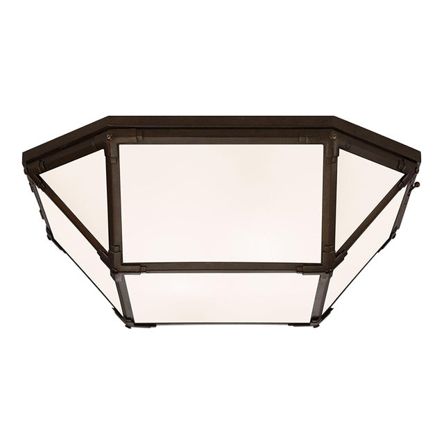 Suzanne Kasler for Visual Comfort Signature Morris Large Flush Mount in Antique Zinc with White Glass For Sale