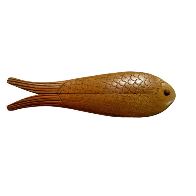 Antique Swedish Solid Wood Hand Carved Fish Shaped Double Nut Cracker, 1930's For Sale - Image 4 of 11