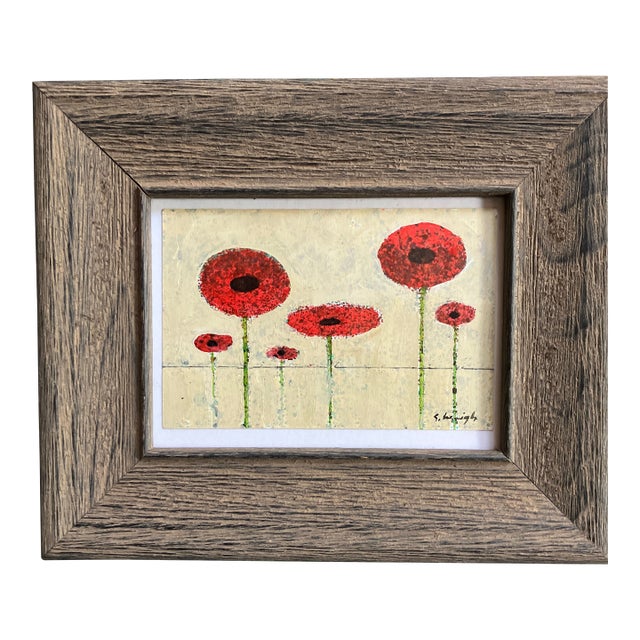 Contemporary Original Stephen Heigh Abstract Painting “Poppy Flowers “ Framed For Sale