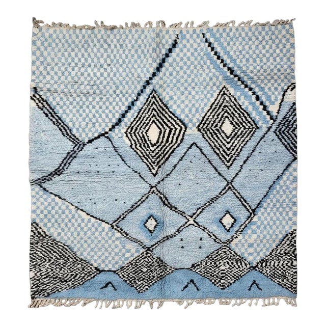 Blue Graphic Diamond Wool Rug - 9.7 X 8.5 Ft For Sale