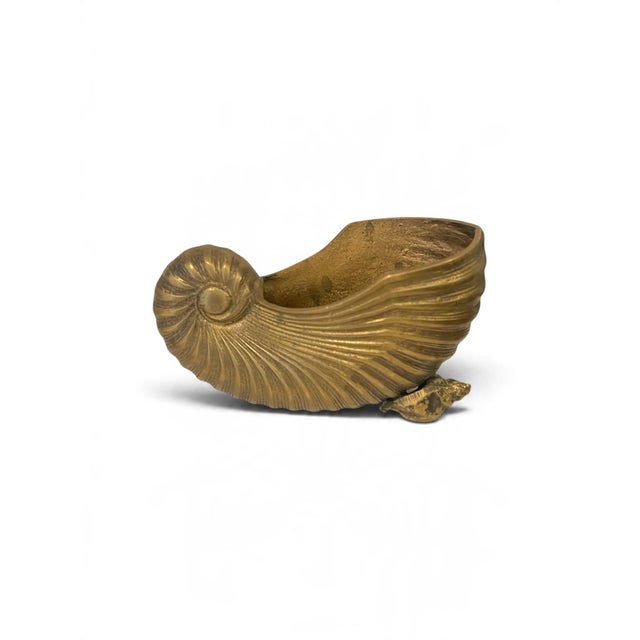 French Mid 20th Century French Cast Brass Nautilus Seashell Bowl, Footed Cachepot — 6" For Sale - Image 3 of 3