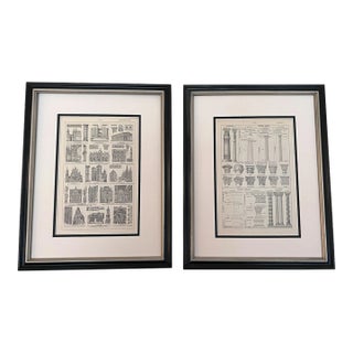 Antique Architectural Framed Prints -Set of 2 - Authentic 1923 Prints For Sale