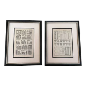 Antique Architectural Framed Prints -Set of 2 - Authentic 1923 Prints