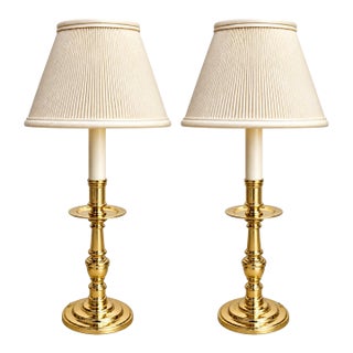 Vintage André Patterson Brass Candlestick Table Lamp - a Pair For Sale