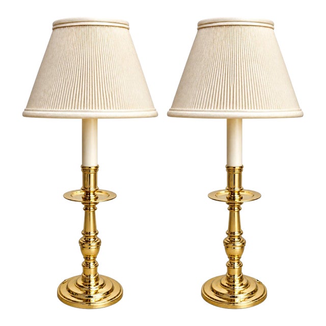 Vintage André Patterson Brass Candlestick Table Lamp - a Pair For Sale