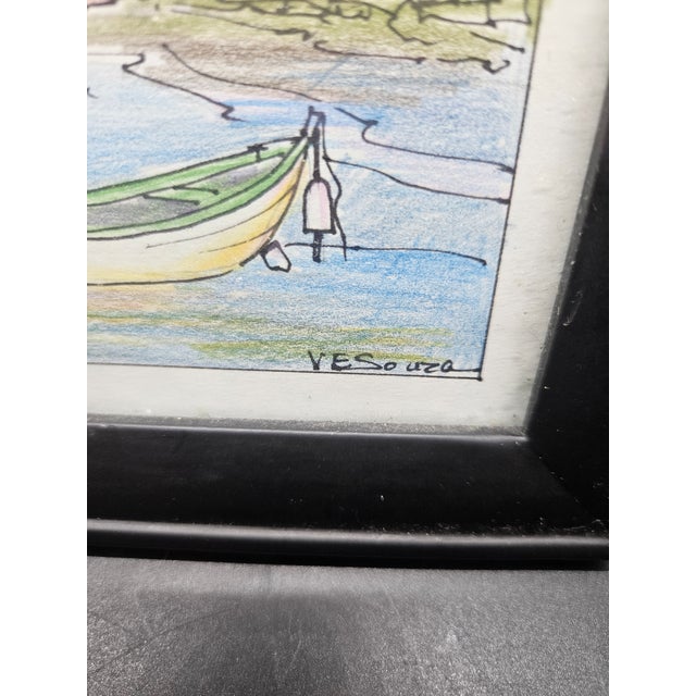 Vintage Coastal Beach Landscape Drawing, Maine-Based Graphic Artist Virginia E. Souza For Sale - Image 4 of 4