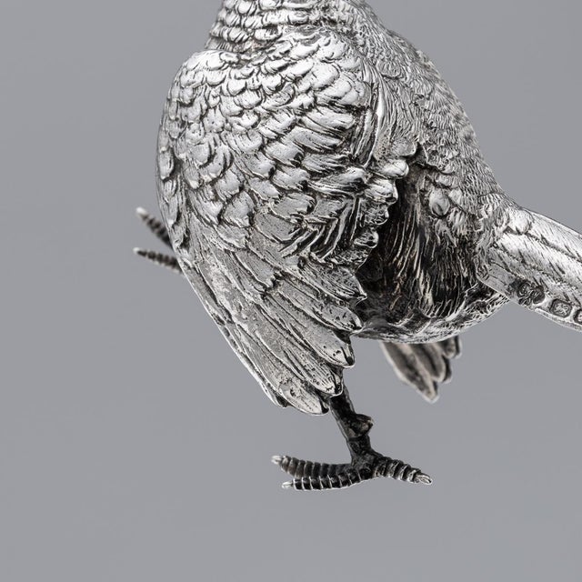 Vintage 20th Century English Silver Ornamental Pheasants, 1972, Set of 2 For Sale - Image 14 of 18