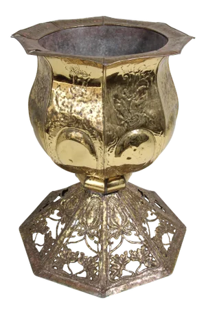 Vintage Brass Metal Embossed Footed Planter or Cachepot