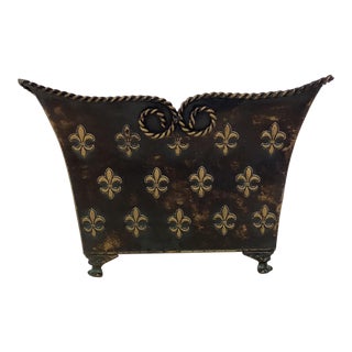 Vintage Tole Metal Catchepot Planter With Fleur De Lis Designs For Sale