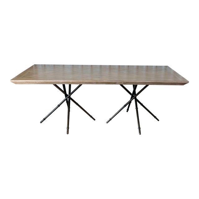 Gabby "Davenport" Cerused Mindi Wood Dining Table on Iron Faux Bamboo Base For Sale