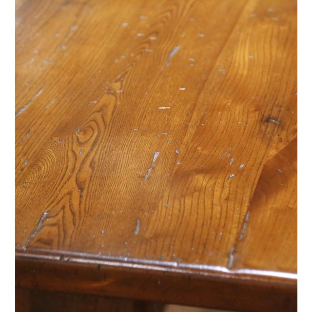 19th C. French Elm Refectory Farm Table With Trestle Base and Cross Stretcher For Sale - Image 9 of 11