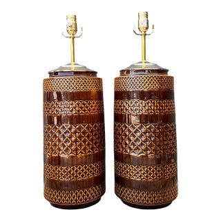 Vintage Geometric Pattern Ceramic Lamps For Sale