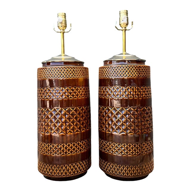 Vintage Geometric Pattern Ceramic Lamps For Sale