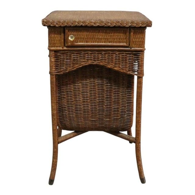 Antique Heywood Wakefield Wicker Sewing Stand Signed C1920 For Sale - Image 9 of 11