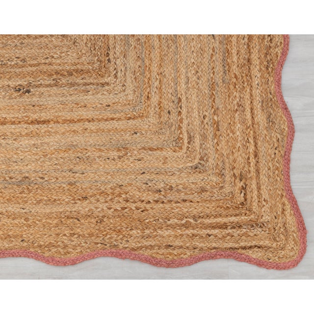 Boho Chic 2.6x8Ft. Pink Wave Scallop Edge Jute Rug For Sale - Image 3 of 12