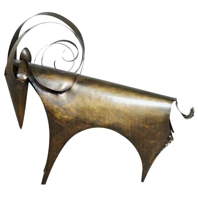 Large Handmade Ram Sculpture in Brass, 1970s For Sale