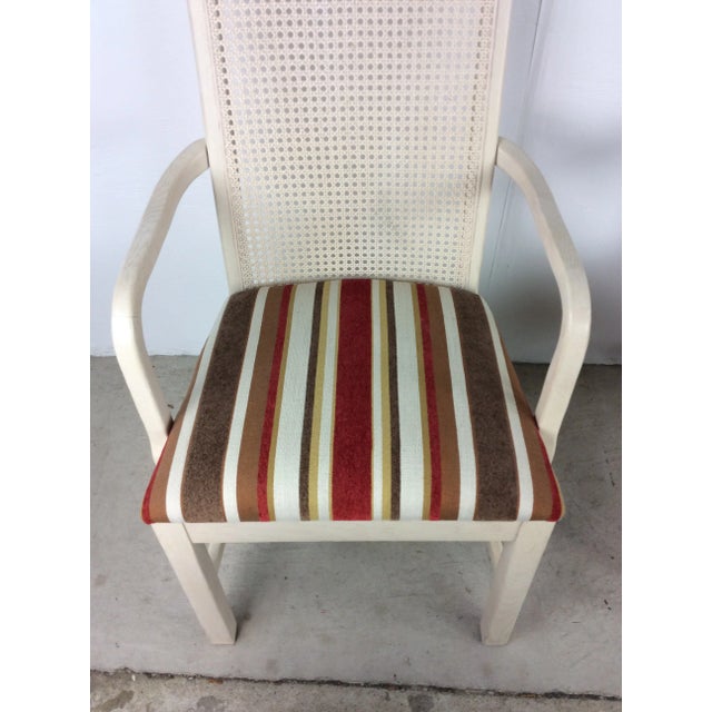 Pair of White Hollywood Regency Style Cane Back Arm Chairs For Sale - Image 4 of 13
