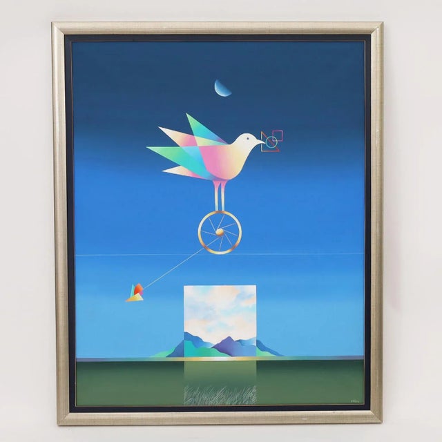 Modernist Oil Painting on Canvas of a Bird or Dove For Sale - Image 10 of 10