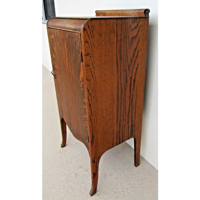Antique Sheet Music Tiger Oak Cabinet, Record Cabinet, Side Table Measures 18 3/4" wide, 13 1/2" deep and 37 1/2" tall.