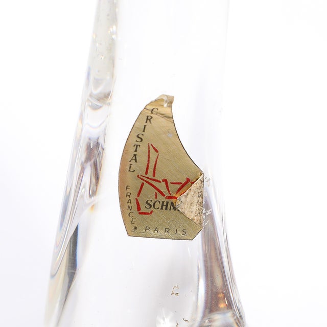 Mid-Century Modern Pair of Mid-Century Amorphic Crystal & Brass 4 Arm Candelabras Signed Schneider For Sale - Image 3 of 11