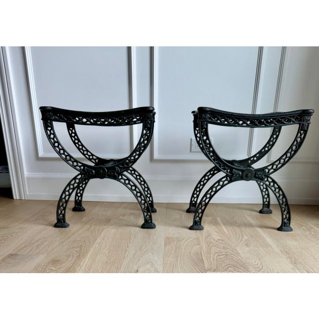 This sophisticated pair of Restoration Hardware stools is a standout example of the 19th C. French Iron collection, a...