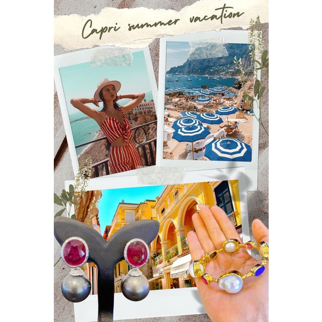 Bochic Vintage Cascading "Capri" Multi Natural Gem Earrings 18K Gold & Silver For Sale - Image 9 of 18