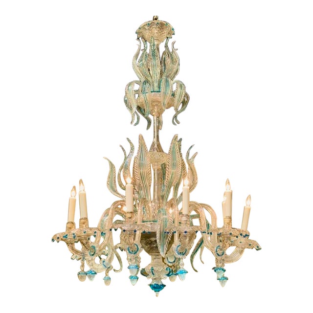 Antique Italian Venetian Chandelier With Blue Accents For Sale