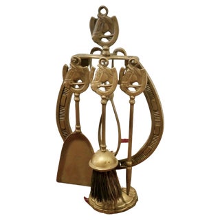 Brass Fireside Companion Horse Set, 1930s, Set of 4 For Sale