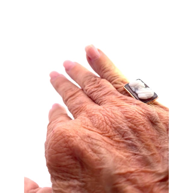 Black Late 19th Century Hardstone Cameo Ring 14k Yellow Gold, Size 6.5 For Sale - Image 8 of 9