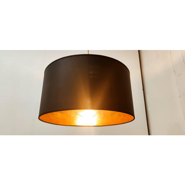 Lackfolie with Gold Interior Silk Cord Suspension Light For Sale - Image 11 of 14